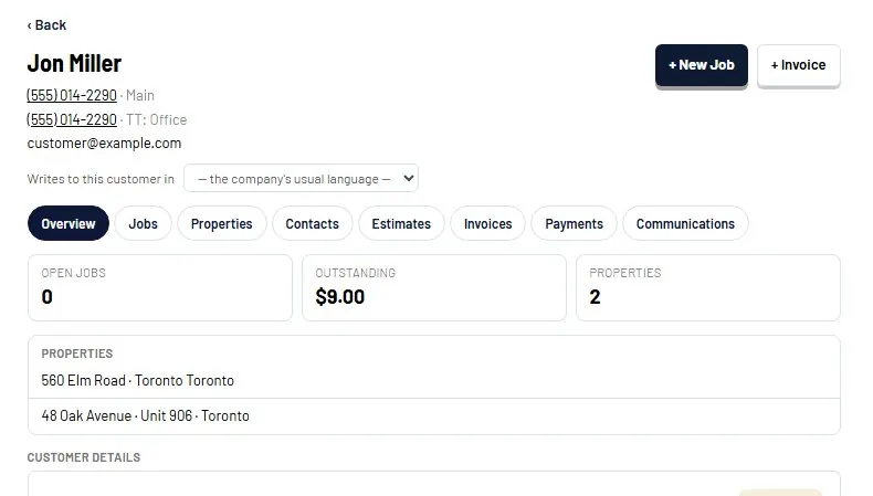 Customer record with past visits