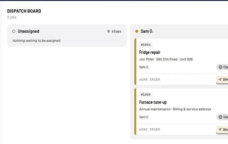 Servorio app: Dispatch board
