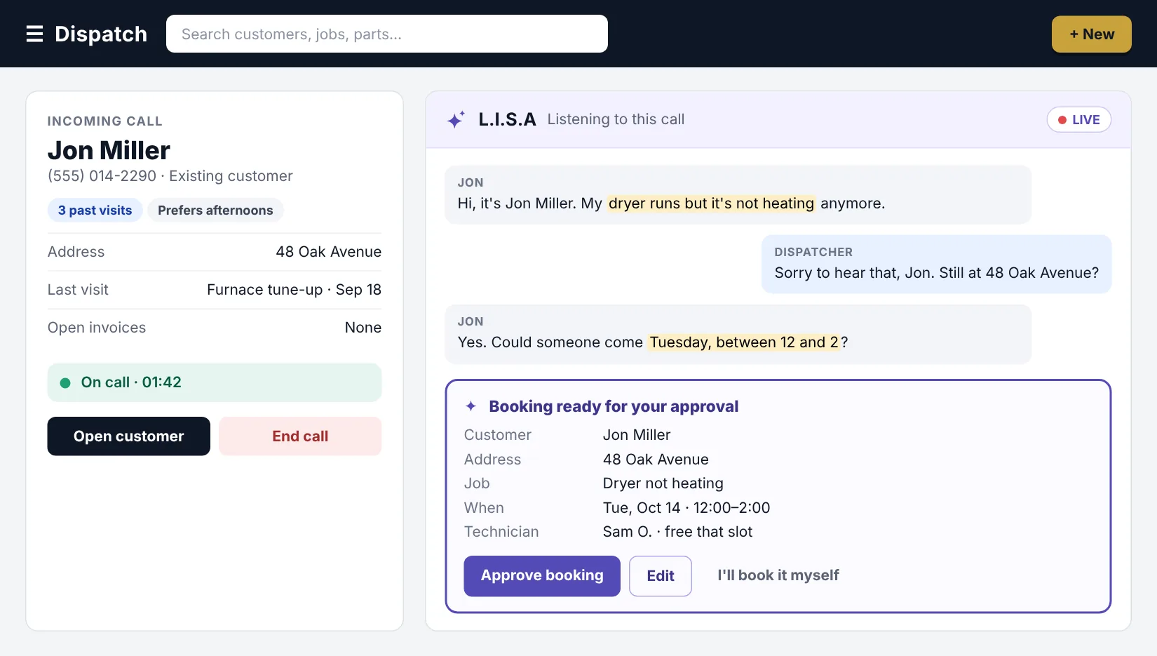 Servorio app: L.I.S.A getting a booking ready