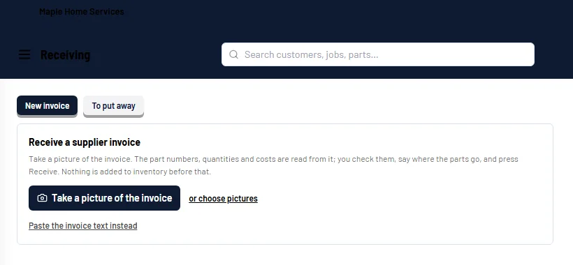 Receiving a supplier invoice from a photo