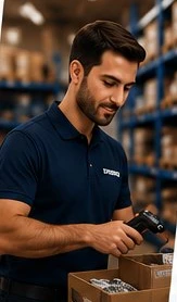Warehouse worker checking in parts
